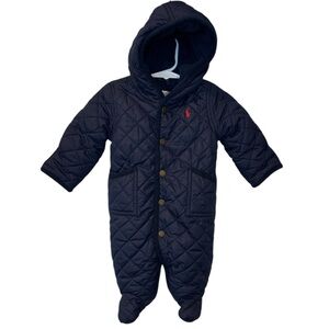 Polo Ralph Lauren Baby Bunting Snow Suit Hooded Quilted Jacket Navy Blue 3M